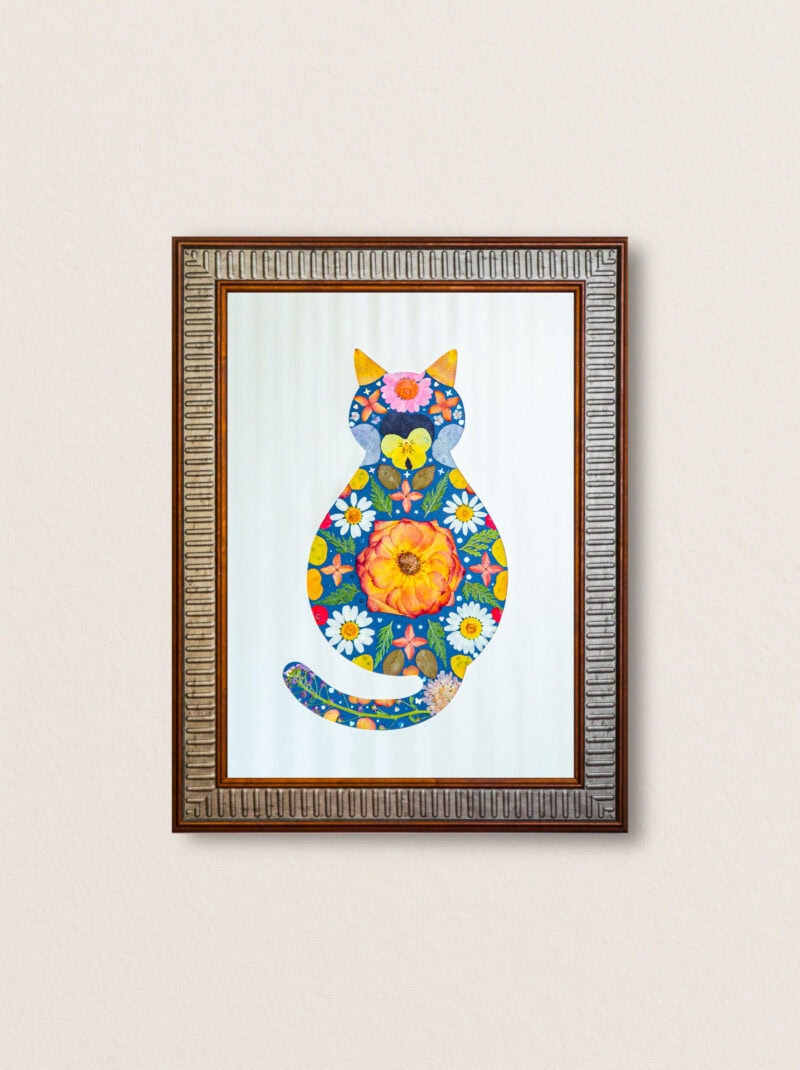 pressed_flower_art_kit_cat_cozy_amber_bloom_frame Cozy Cat: Amber Bloom 8.3"×11.7"