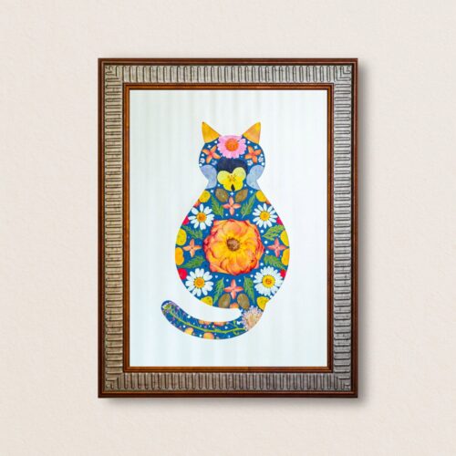 Cozy Cat: Amber Bloom 8.3"×11.7"