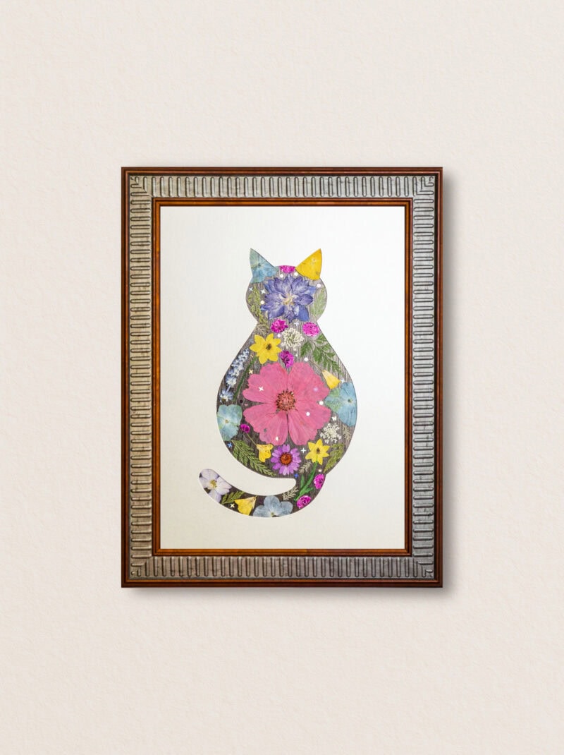 pressed_flower_art_kit_cat_cozy_pink_meadow_frame Cozy Cat: Pink Meadow 8.3"×11.7"