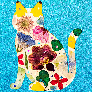 pressed_flower_art_kit_cat_elegant_azure_bloom_detail Elegant Cat: Azure Bloom 5"×7"