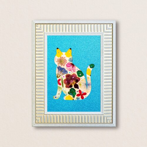 Elegant Cat: Azure Bloom 5"×7"