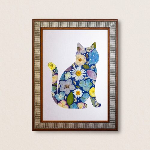 Elegant Cat: Blue Poise 8.3"×11.7"