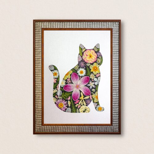Elegant Cat: Petal Grace 8.3"×11.7"