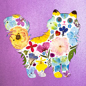 pressed_flower_art_kit_cat_graceful_violet_charm_detail Graceful Cat: Violet Charm 8.3"×11.7"