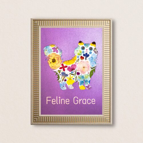 Graceful Cat: Violet Charm 8.3"×11.7"