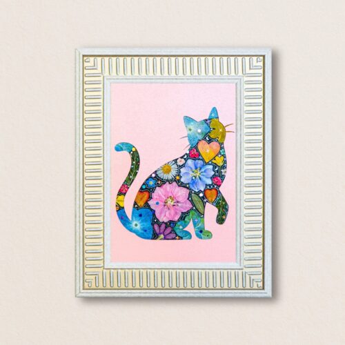 Lively Cat: Rosy Bloom 5"×7"