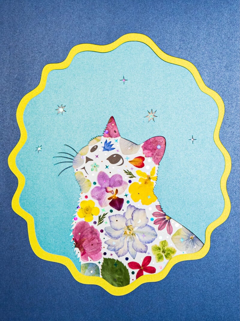 Looking Up Cat: Blue Aurora 8.3"×11.7"