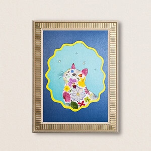 Looking Up Cat: Blue Aurora 8.3"×11.7"