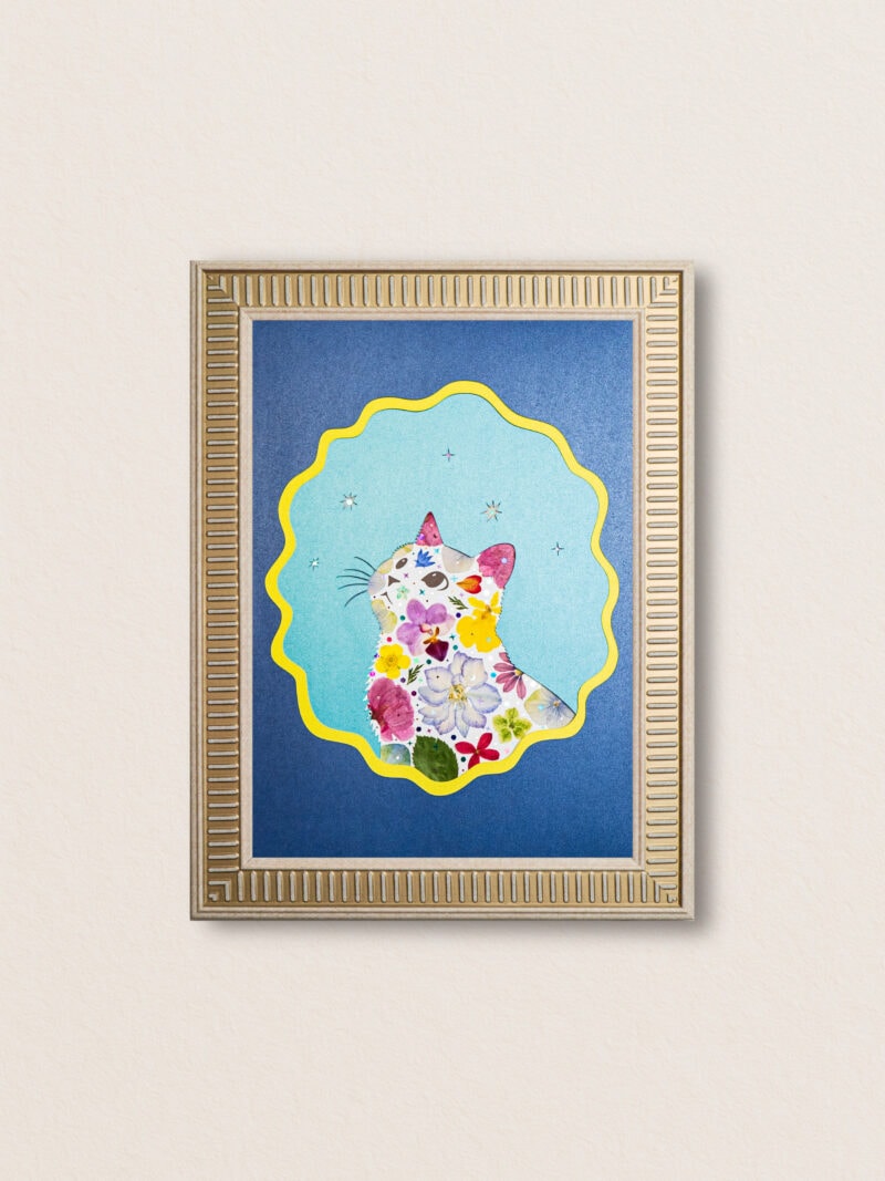 Looking Up Cat: Blue Aurora 8.3"×11.7"