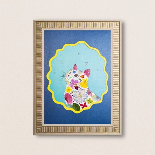 Looking Up Cat: Blue Aurora 8.3"×11.7"