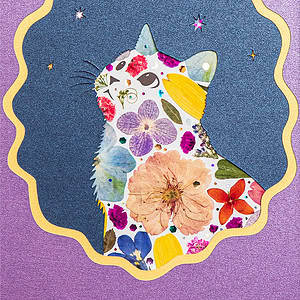 pressed_flower_art_kit_cat_looking_up_dream_star_detail Looking Up Cat: Star Bloom 5"×7"