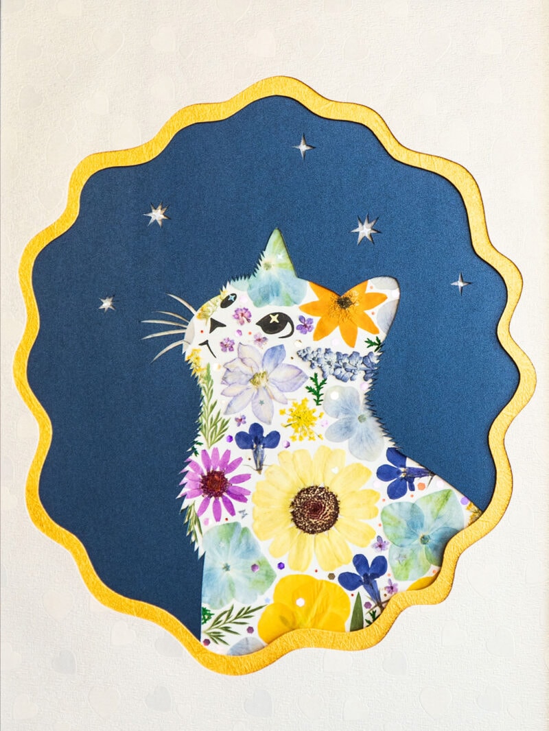 pressed_flower_art_kit_cat_looking_up_golden_sky_detail Looking Up Cat: Golden Sky 8.3"×11.7"