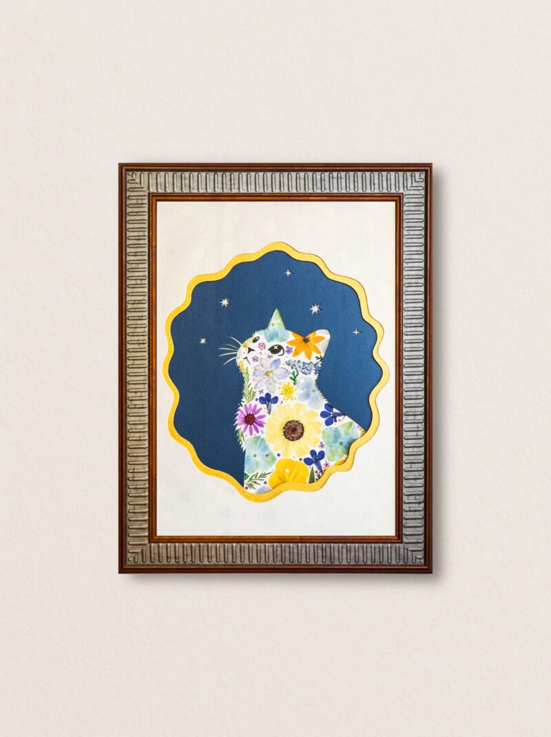 pressed_flower_art_kit_cat_looking_up_golden_sky_frame Looking Up Cat: Golden Sky 8.3"×11.7"