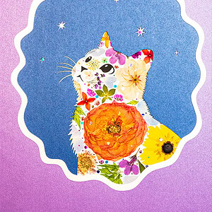 pressed_flower_art_kit_cat_looking_up_sunset_bloom_detail Looking Up Cat: Sunset Bloom 8.3"×11.7"