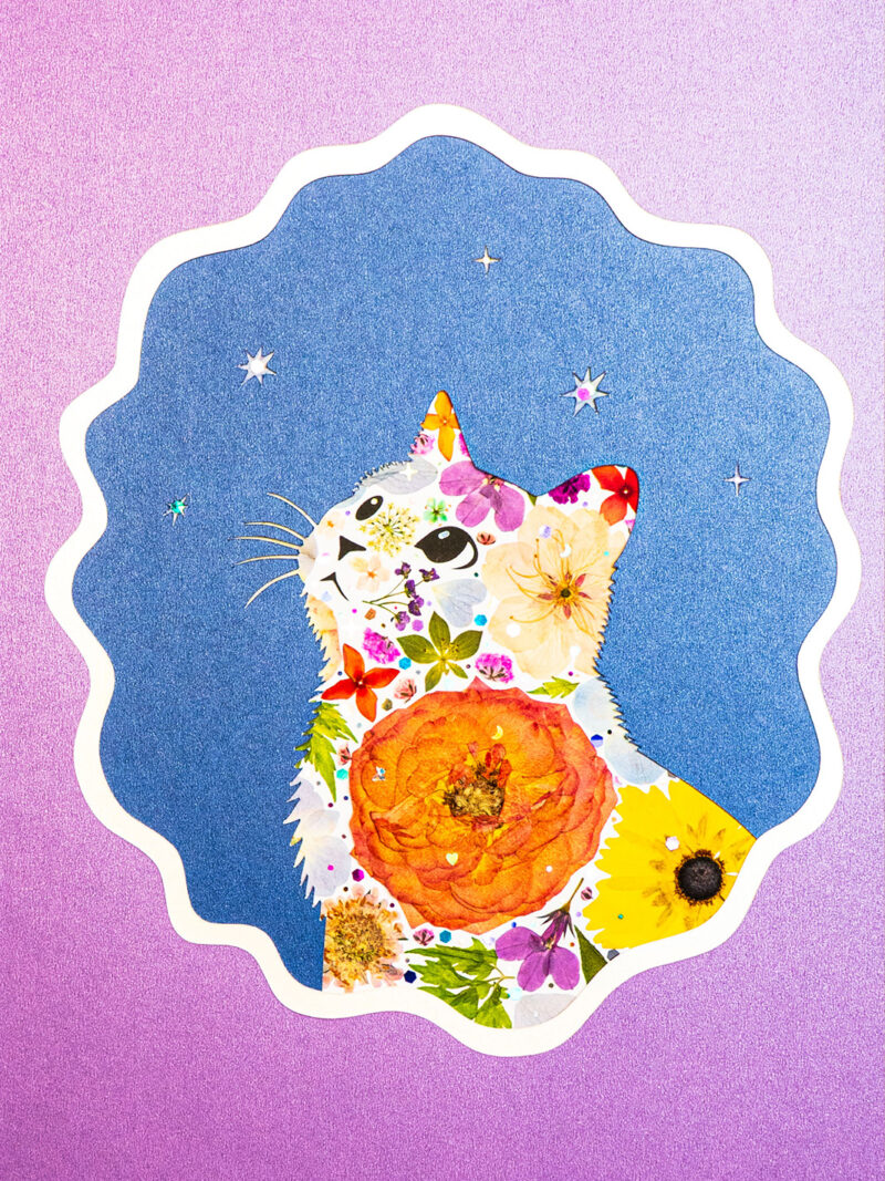 pressed_flower_art_kit_cat_looking_up_sunset_bloom_detail Looking Up Cat: Sunset Bloom 8.3"×11.7"