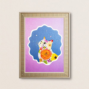 pressed_flower_art_kit_cat_looking_up_sunset_bloom_frame Looking Up Cat: Sunset Bloom 8.3"×11.7"