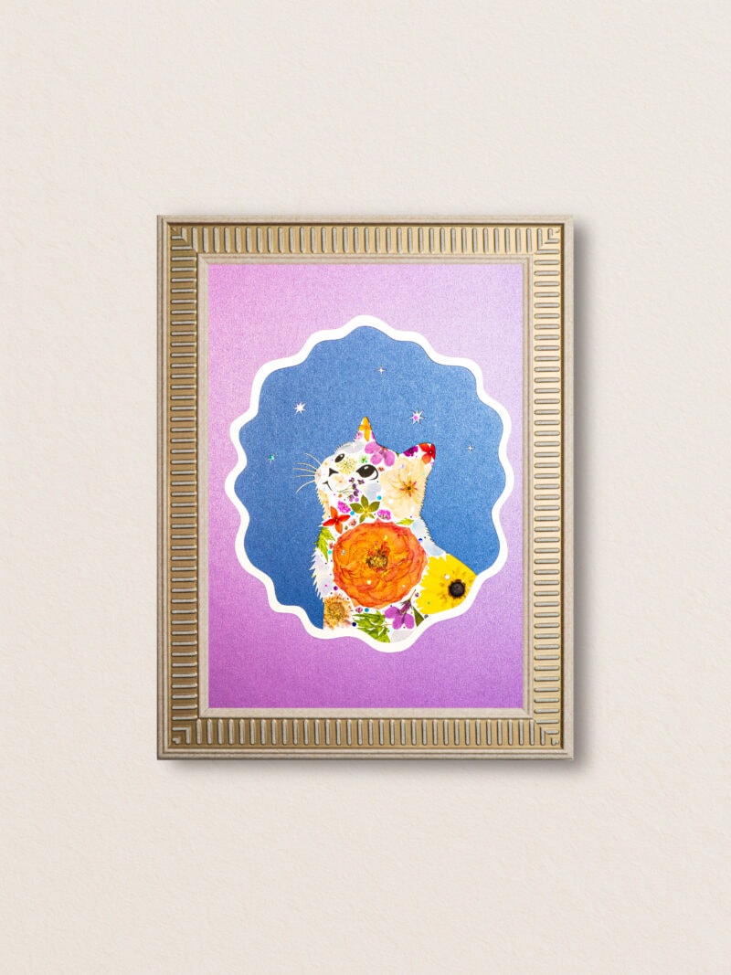 pressed_flower_art_kit_cat_looking_up_sunset_bloom_frame Looking Up Cat: Sunset Bloom 8.3"×11.7"