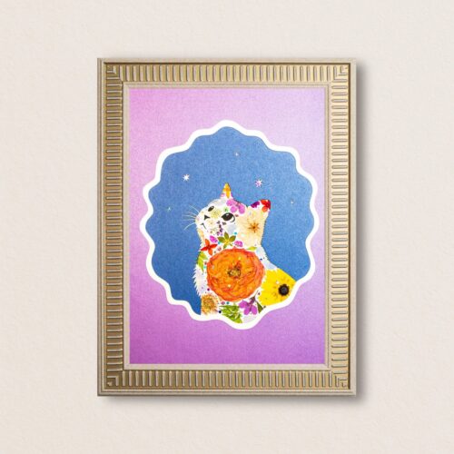 Looking Up Cat: Sunset Bloom 8.3"×11.7"