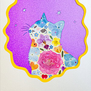 pressed_flower_art_kit_cat_looking_up_twilight_blossom_detail Looking Up Cat: Twilight Blossom 8.3"×11.7"