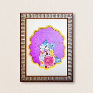 pressed_flower_art_kit_cat_looking_up_twilight_blossom_frame Looking Up Cat: Twilight Blossom 8.3"×11.7"