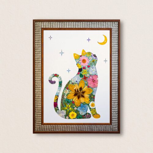 Moonlit Cat: Golden Calm 8.3"×11.7"