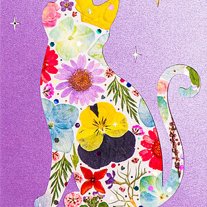 pressed_flower_art_kit_cat_moonlit_star_crown_detail Moonlit Cat: Star Crown 5"×7"