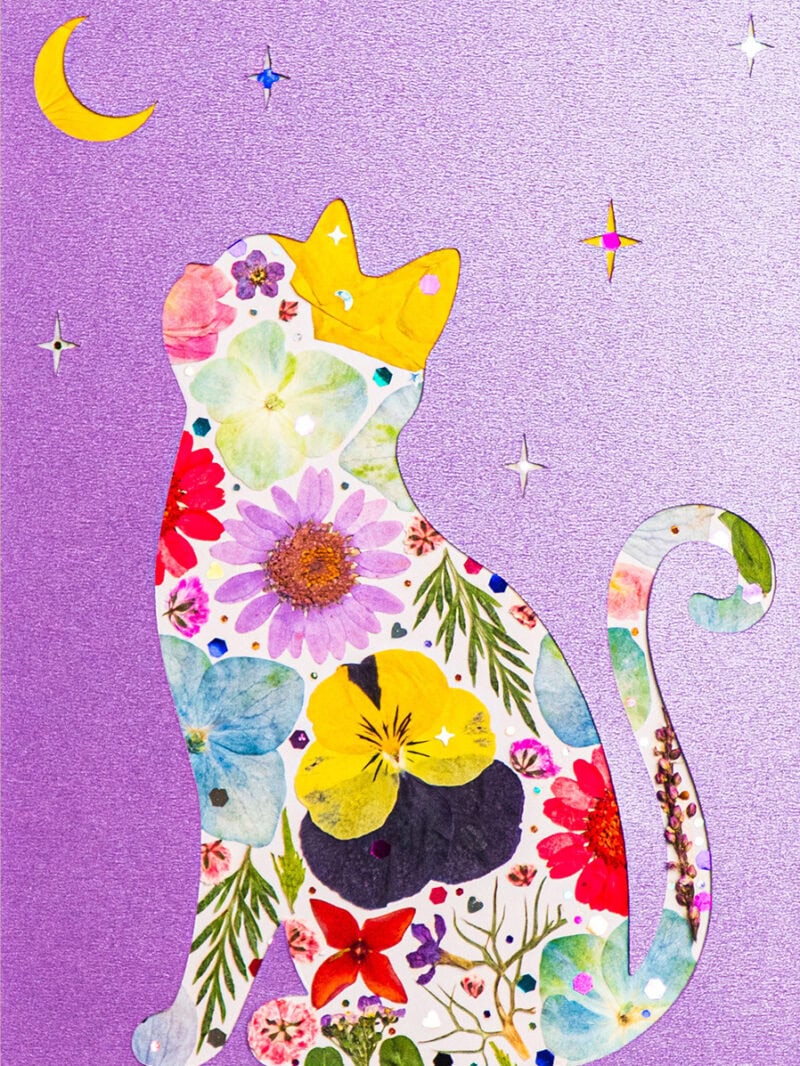 pressed_flower_art_kit_cat_moonlit_star_crown_detail Moonlit Cat: Star Crown 5"×7"