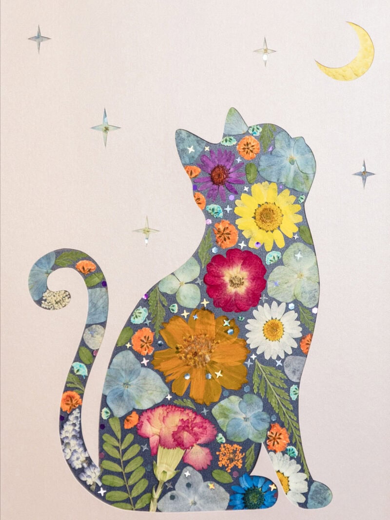 pressed_flower_art_kit_cat_moonlit_star_whisper_detail Moonlit Cat: Star Whisper 8.3"×11.7"
