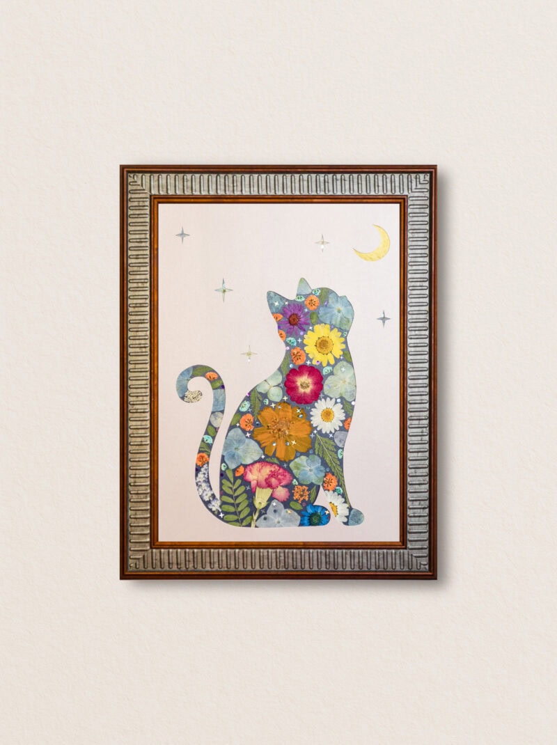 pressed_flower_art_kit_cat_moonlit_star_whisper_frame Moonlit Cat: Star Whisper 8.3"×11.7"