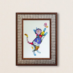 pressed_flower_art_kit_cat_playful_butterfly_catcher_frame Playful Cat: Butterfly Catcher 5"×7"