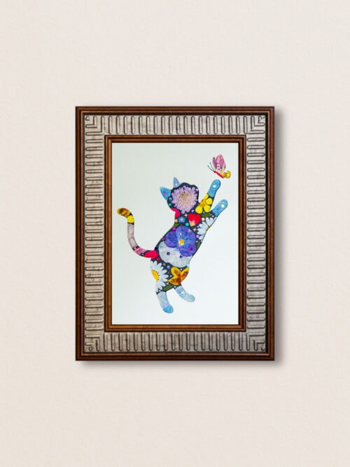 pressed_flower_art_kit_cat_playful_butterfly_catcher_frame Playful Cat: Butterfly Catcher 5"×7"
