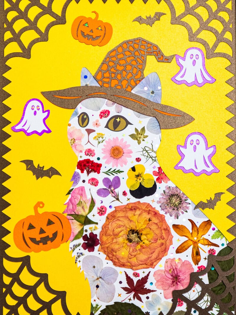 pressed_flower_art_kit_cat_witchy_pumpkin_spell_detail Witchy Cat: Pumpkin Spell 8.3"×11.7"