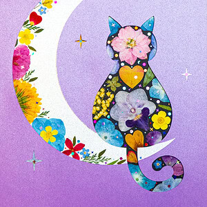 Moon Cat: Bloom Moonlight 8.3"×11.7"