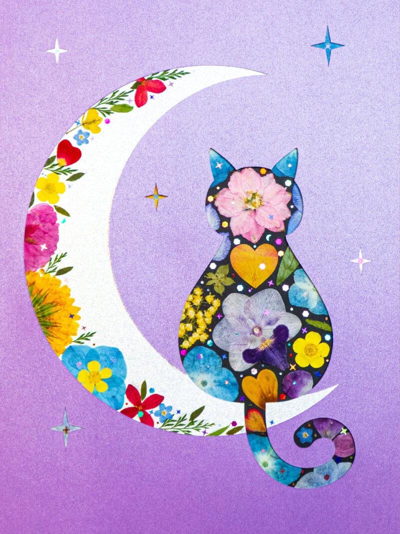 Moon Cat: Bloom Moonlight 8.3"×11.7"