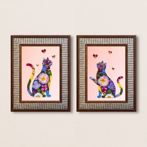 Couple Cat: Floral Soulmates 5"×7" 2 Pieces