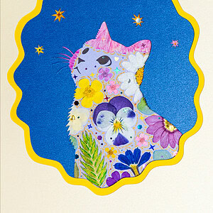 pressed_flower_art_kit_cat_looking_up_lunar_lyric_detail Looking Up Cat: Lunar Lyric 5"×7"