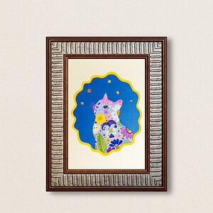 pressed_flower_art_kit_cat_looking_up_lunar_lyric_frame Looking Up Cat: Lunar Lyric 5"×7"