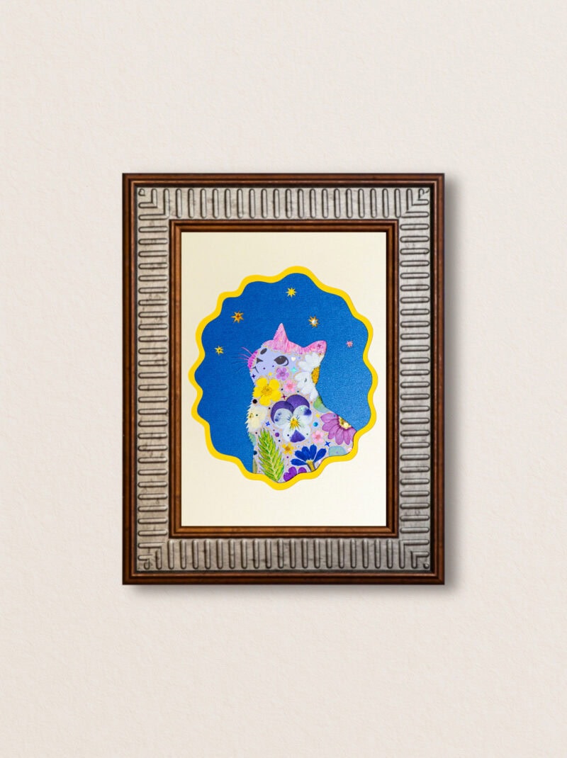 pressed_flower_art_kit_cat_looking_up_lunar_lyric_frame Looking Up Cat: Lunar Lyric 5"×7"