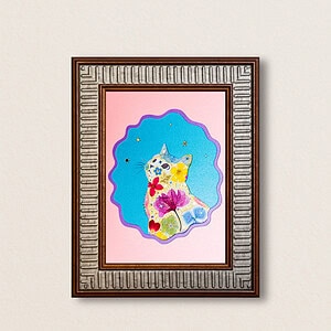 pressed_flower_art_kit_cat_looking_up_roise_realm_frame Looking Up Cat: Rosie Realm 5"×7"