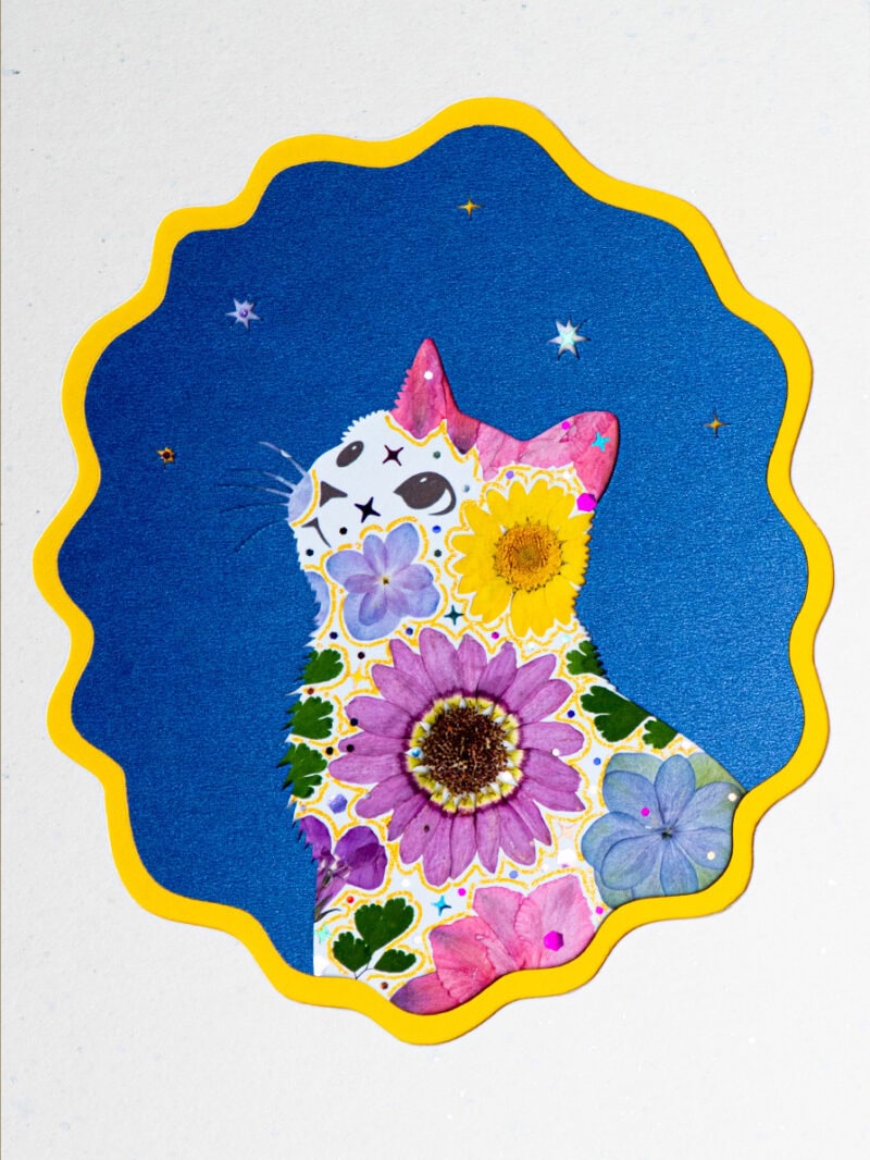 pressed_flower_art_kit_cat_looking_up_snow_night_detail Looking Up Cat — 2025 Best Seller