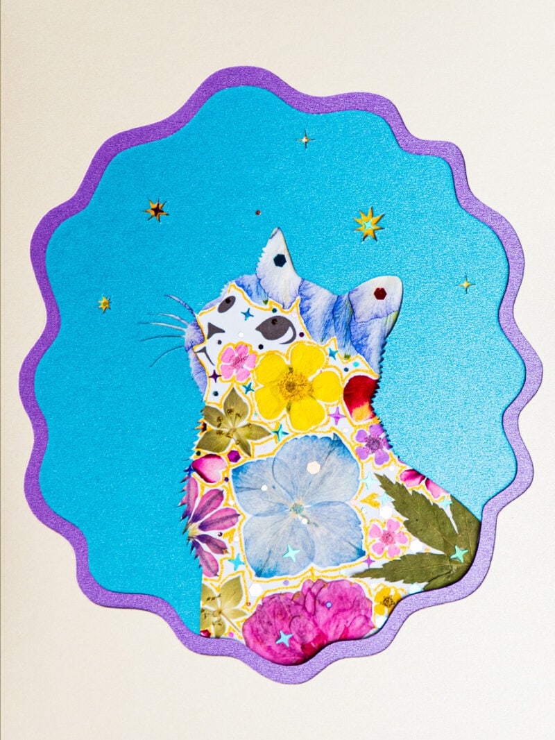 pressed_flower_art_kit_cat_looking_up_willow_wish_detail Looking Up Cat: Willow Wish 5"×7"