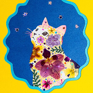 pressed_flower_art_kit_cat_looking_up_woven_silence_detail Looking Up Cat: Woven Silence 5"×7"