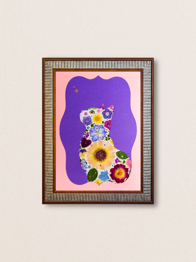 pressed_flower_art_kit_cat_sky_indigo_echo_frame Sky Cat: Indigo Echo 8.3"×11.7"