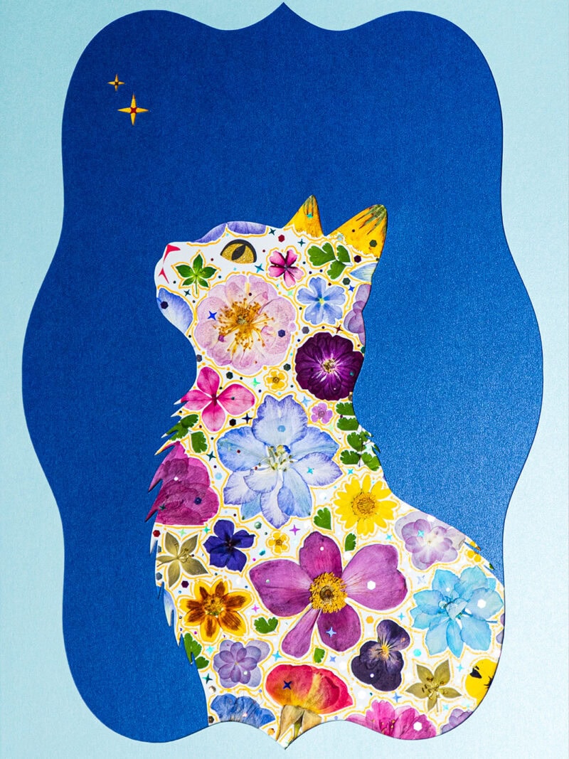 pressed_flower_art_kit_cat_sky_miss_blue_detail Sky Cat: Miss Blue 8.3"×11.7"