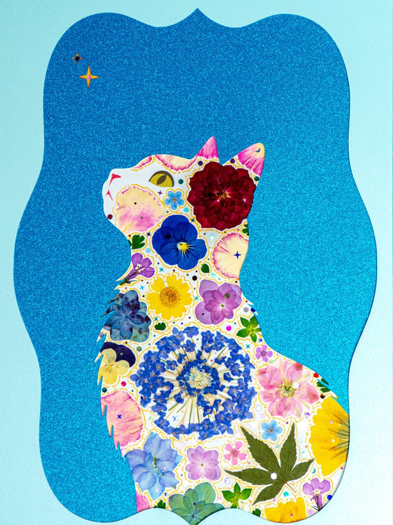 pressed_flower_art_kit_cat_sky_wild_posy_detail Sky Cat: Wild Posy 8.3"×11.7"