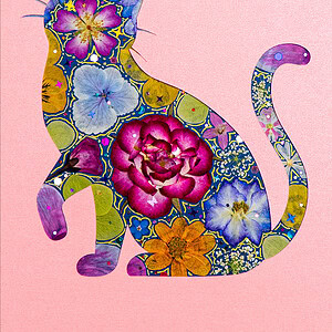 pressed_flower_art_kit_cat_lively_pink_bloom_detail Lively Cat: Pink Bloom 5"×7"