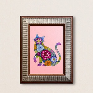pressed_flower_art_kit_cat_lively_pink_bloom_frame Lively Cat: Pink Bloom 5"×7"