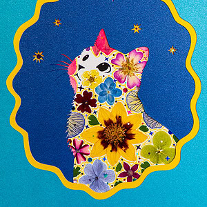 pressed_flower_art_kit_cat_looking_up_golden_meadow_detail Looking Up Cat: Golden Meadow 5"×7"