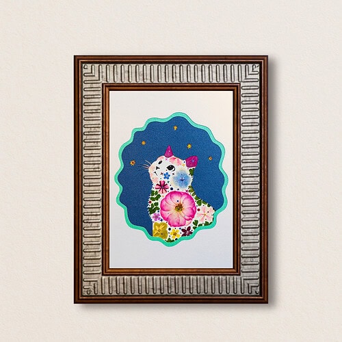 pressed_flower_art_kit_cat_looking_up_pastel_nebula_frame Looking Up Cat: Pastel Nebula 5"×7"