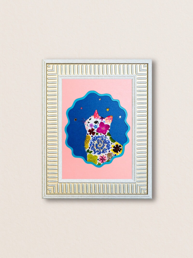 pressed_flower_art_kit_cat_looking_up_pink_love_frame Looking Up Cat: Pink Love 5"×7"